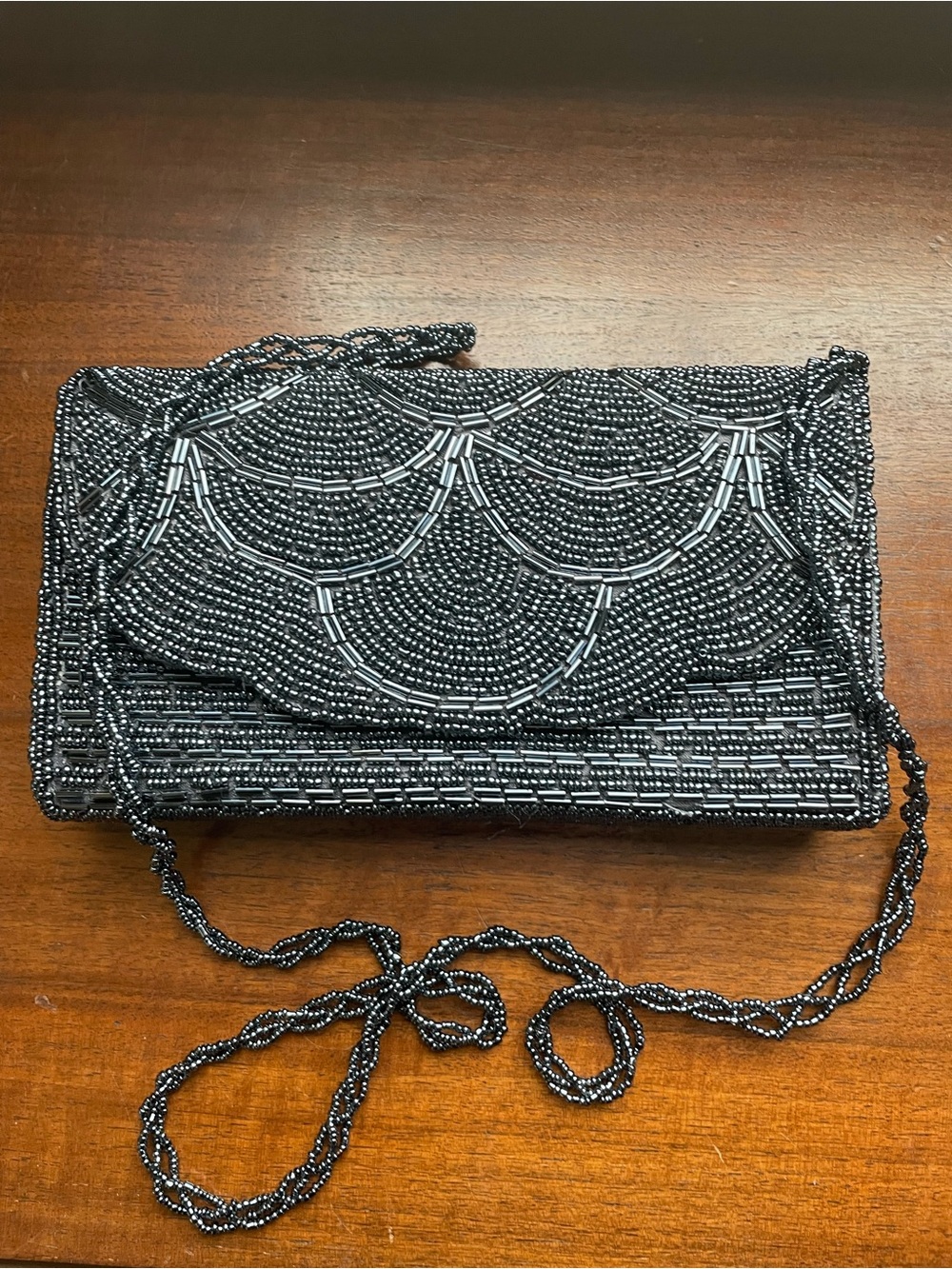 Vintage Steel Gray Beaded Evening Bag Clutch